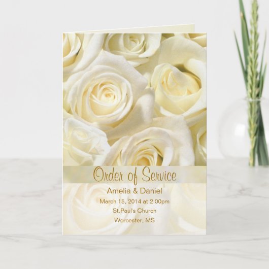 Crème blanche rose programme de mariage Invitation (Devant)