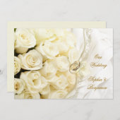 Crème blanche roses et bagues Faire-part de mariag (Devant / Derrière)