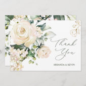 Crème blanche Roses Hydrangea Mariage Merci (Devant / Derrière)