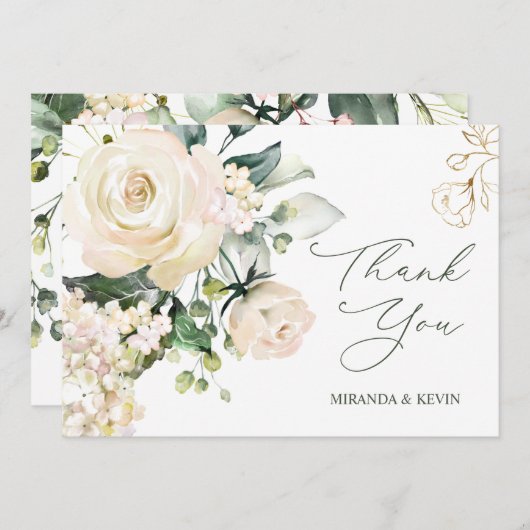 Crème blanche Roses Hydrangea Mariage Merci (Devant / Derrière)