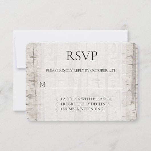Crème blanche rustique Birch Trees Mariage RSVP (Devant)