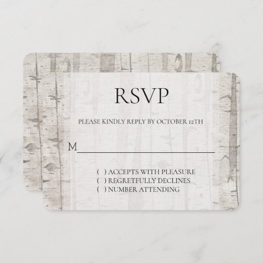Crème blanche rustique Birch Trees Mariage RSVP (Devant / Derrière)