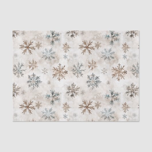 Crème Blauw Bruine Sneeuwvlokken Kerst Tissuepapier (Voorkant)