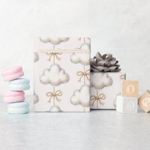Crème Blauw Wolk Nine Baby Shower Cadeaupapier