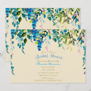 Crème Blauwe Aquarel Bloemen Bruiloft Kaart