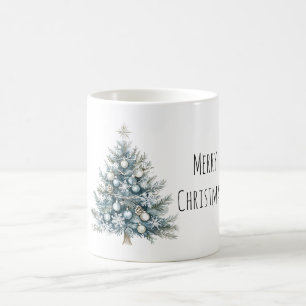 Crème Blauwe Winter Kerstboom Koffiemok
