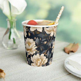 Crème Bloem Paarse Pioen Modern Elegant Papieren Bekers