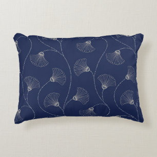 Crème Bloemen Art Nouveau Indigo Accent Kussen