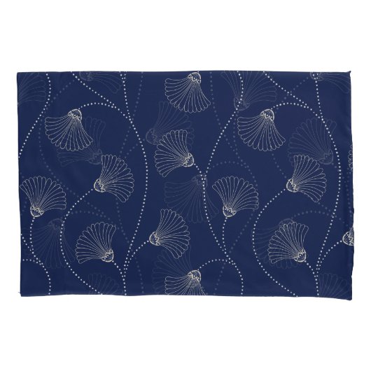 Crème Bloemen Art Nouveau Indigo Kussensloop (Voorkant)