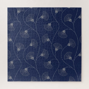 Crème Bloemen Art Nouveau Indigo Legpuzzel