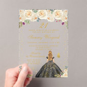 Crème Bloemen Blond Haar Prinses Verjaardagsfeest Acryl Uitnodigingen (Insitu (Draagbaar))