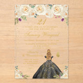 Crème Bloemen Blond Haar Prinses Verjaardagsfeest Acryl Uitnodigingen (Voorkant)