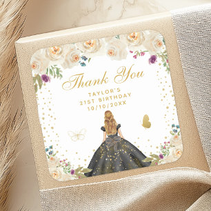 Crème Bloemen Blond Haar Prinses Verjaardagsfeest Vierkante Sticker