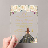 Crème Bloemen Bruin Haar Prinses Verjaardagsfeest Acryl Uitnodigingen (Insitu (Draagbaar))