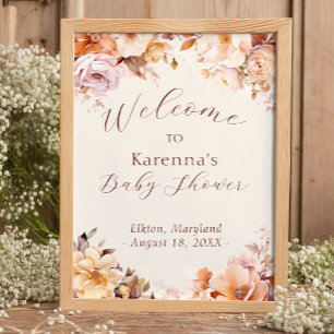 Crème  Bloemen Herfst Baby shower Welkom Poster