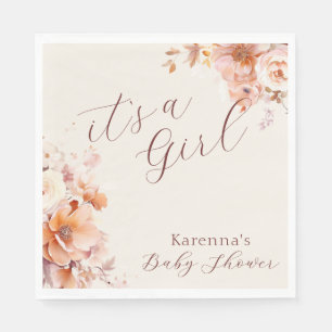 Crème Bloemen Herfst Het is een Meisje Baby showe Servet