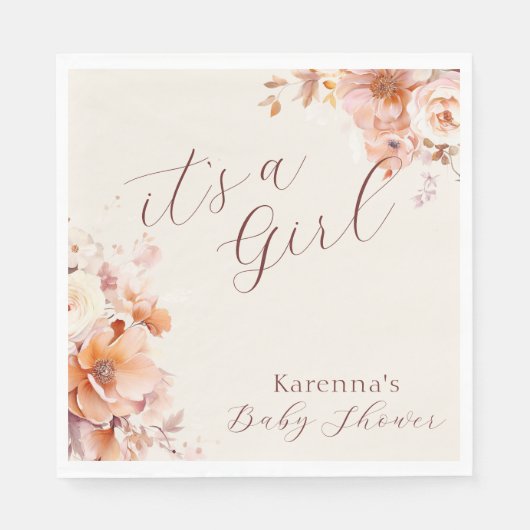 Crème  Bloemen Herfst Het is een Meisje Baby showe Servet (Voorkant)