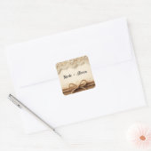 Crème  Bloemen Kant Burlap Rustieke Bruiloft Vierkante Sticker (Envelop)