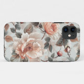 Crème bloemen met grijze bladeren op een lichtgrij Case-Mate iPhone case (Achterkant (horizontaal))