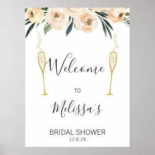 Crème Bloemengazen Bruiloft Feest Welkom Bord Poster