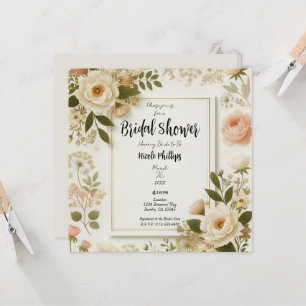 Crème Bloemenvierkant Minimalistische Elegante Bru Kaart