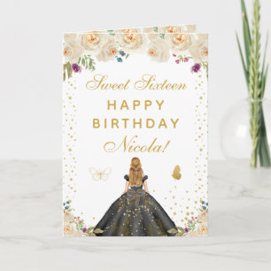 Crème Bloemige Blonde Haar Meisje Sweet Sixteen Kaart