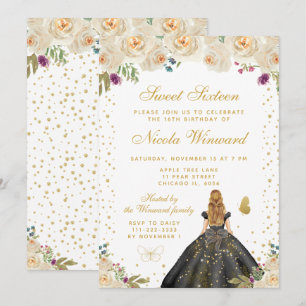 Crème Bloemige Blonde Haar Prinses Sweet Sixteen Kaart