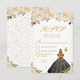 Crème Bloemige Blonde Haar Prinses Sweet Sixteen RSVP Kaartje