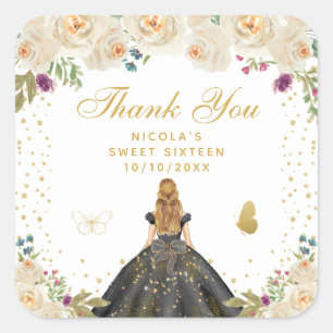 Crème Bloemige Blonde Haar Prinses Sweet Sixteen Vierkante Sticker