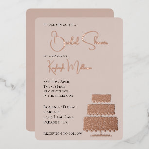 Crème Blush Glam Diamanten Cake Bruidsfeest Folie Uitnodiging