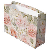 Crème Blush Roze Rozen Bloemige Bruiloft Feest Groot Cadeauzakje (Achterkant Gekanteld)