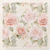 Crème Blush Roze Rozen Bloemrijke Bruidsmeisjesfee Glazen Onderzetter (Voorkant)