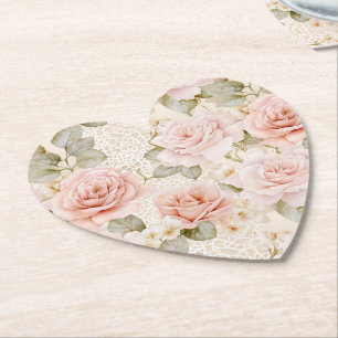 Crème Blush Roze Rozen Bloemrijke Bruiloftsdouche Kartonnen Onderzetters