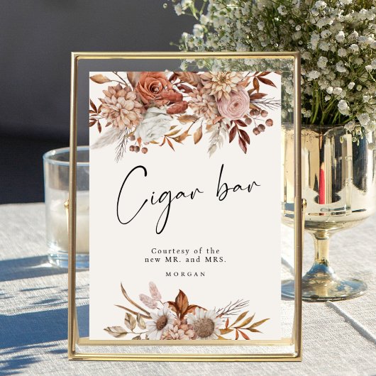 Crème Boho Bloemen Favoriet Sigaar Bar Trouwbord Poster