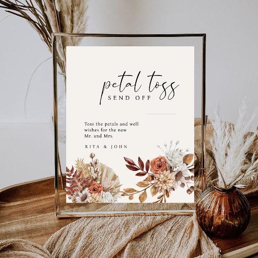 Crème Boho Bloemen Trouwbloemblaadjes Toss Stuur O Reclamebord Met Voetstuk