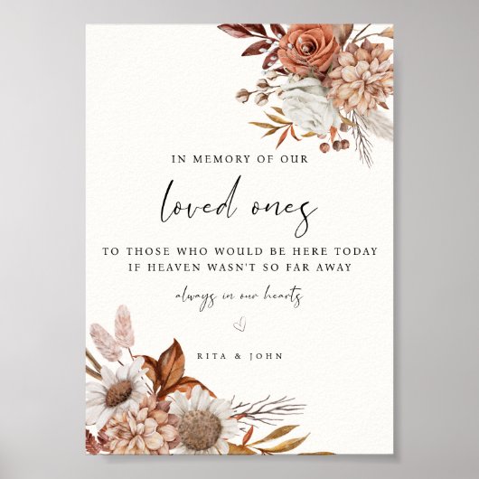 Crème Boho In Loving Memory Trouwbord Poster (Voorkant)