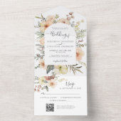 Crème Boho Kerst QR Code Winter Bloemen Huwelijk All In One Uitnodiging (Binnen)