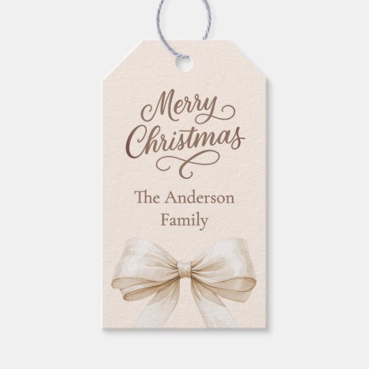 Crème boog mocha Kerstmis Cadeaulabel (Voorkant)