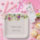 Crème Bourgogne Roze Bloemen Huwelijk Papieren Bordje (Feest)