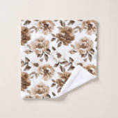 Crème Brown Fleurs blanches Noël (Gant de toilette)