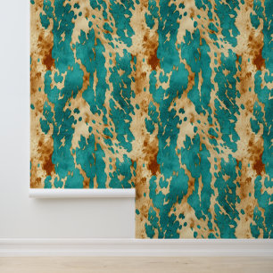 Crème Bruin Blauwgroen Koeienhuid Behang