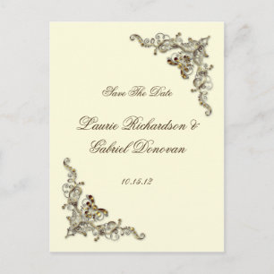 Crème Bruin Goud Juwelen Save the Date Aankondigingskaart