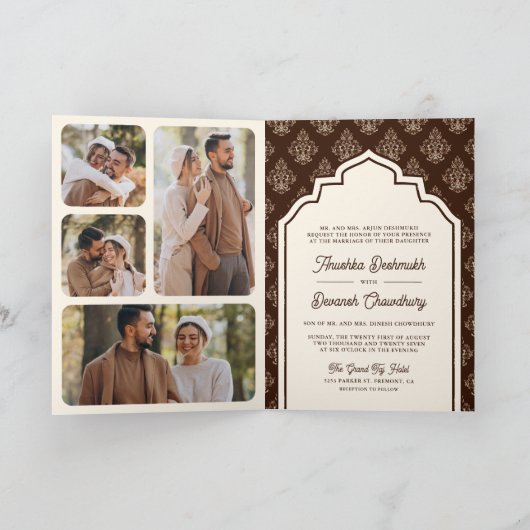 Crème Bruin Ikat Fotocollage Indische bruiloft (Binnen)