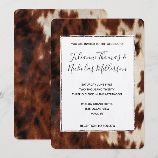 Crème Bruin Koeienhuid Bruiloft Kaart (Voorkant / Achterkant)