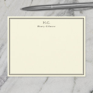 Crème & Bruin Monogram Notitiekaartje