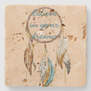 Crème Bruin Turquoise Witte Veren Droomvanger Stenen Onderzetter