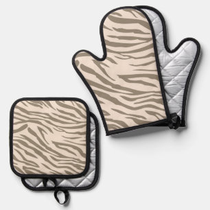 Crème Bruin Wit Zebraprint Ovenwant & Pannenlap Set