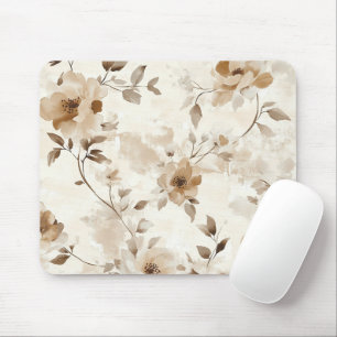 Crème Bruine Bloemen Muismat