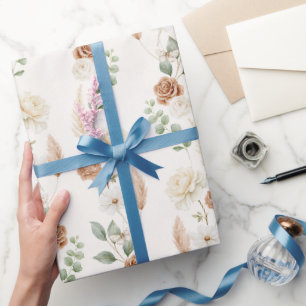 Crème Bruine Boheemse Bloemen Bruidsdouche Cadeaupapier