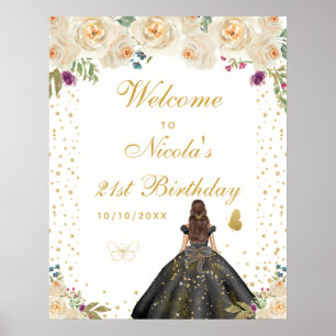 Crème Bruine Haar Meisje Verjaardagsfeest Welkom Poster